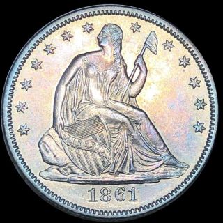 1861 Seated Liberty Half Dollar Highly Uncirculated High End Philly Silver Coin