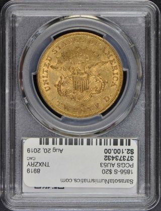 1856 - S $20 Liberty Head Double Eagle PCGS AU53 (CAC) 2