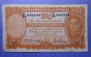 Commonwealth Of Australia 1939 - 1952 Ten Shilling Note Fine