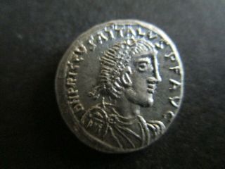 Priscus Attalus,  409 – 410 Ad.  Silver Siliqua.  Barb.  Cross On Rev.  Coin.