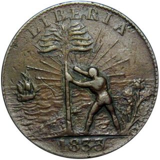1833 Liberia Freed Slave Colony Cent Hard Times Token Ch - 1