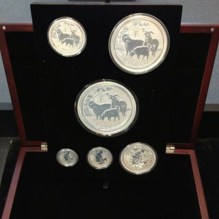 6 Coin Set 2015 Australia Silver Lunar Year Of The Goat Kilo,  10,  5,  2,  1,  1/2