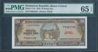 Dominican Republic 20 Pesos Oro P111b 1976 Pmg 65 Epq Gem Uncirculated