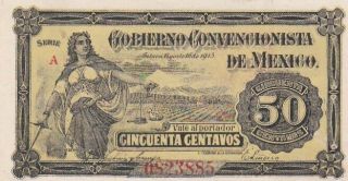 Au 1915 Mexico Gobierno Convencionista 50 Centavos Note,  Pick S882,