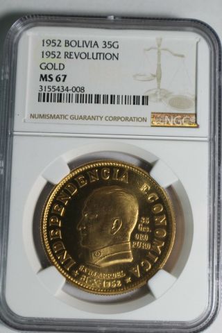 Bolivia 1952 35 Gramos Ngc Ms67 Revolution 35g Gold