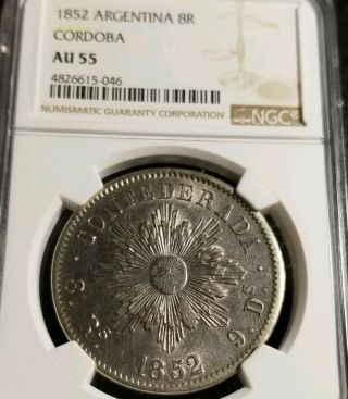 Ngc Au55 - 1852 Argentina - 8 Reales - Silver Coin - Provincia De Cordoba