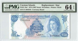 Cayman Islands 1974 P - 10a Pmg Choice Unc 64 Epq 50 Dollars Replacement