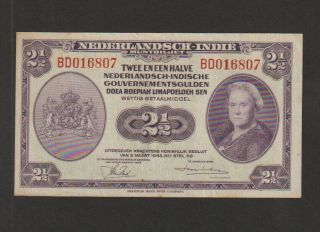 Netherlands Indies 2 1/2 Gulden Banknote 1943 Choice Extra Fine Cat 112 - A