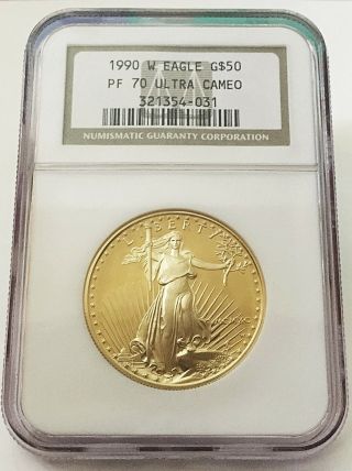 1990 - W American Gold Proof Eagle $50 Ngc Pf 70 Ultra Cameo - 1 Oz Gold