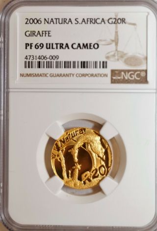 2006 South Africa Natura Giraffe Gold 20 Rand Pf69 Ultra Cameo 1/4 Oz.  999