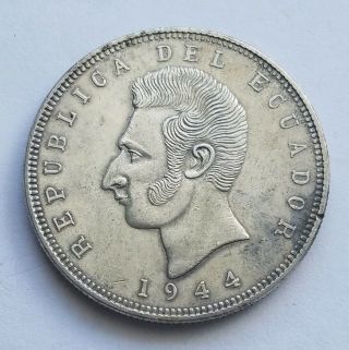 1944 Ecuador 5 Sucres - World Silver Coin - Coin