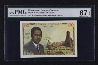 1962 Cameroun Banque Centrale 100 Francs Pick 10 Pmg 67 Epq Gem Unc