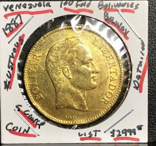 Venezuela Gold Coin 100 Bolivares [simon Bolivar] 1887 Lustrous - - Well Detailed
