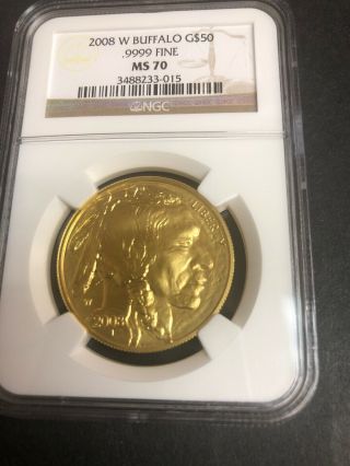 2008 - W G$50 American Buffalo 1oz Gold Coin - Ngc Ms70 Scarce