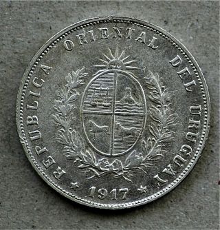 1917 Uruguay 50 Centesimos,  Silver 0.  900/0.  3617asw,  Km22