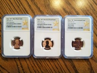 2019 - W Complete Three Coins West Point Lincoln Cent Ngc Ms70,  Pf70,  Rp70