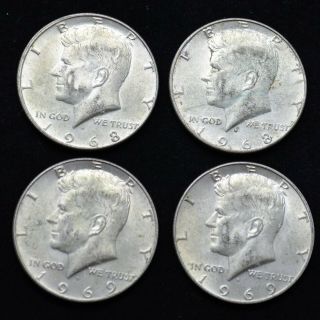 Kennedy Half Dollars 40 Silver Planchet - Set Of Four - 1968s & 1969s