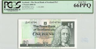 Scotland / Royal Bank 2001 P - 351e Pcgs 66 Ppq 1 Pound