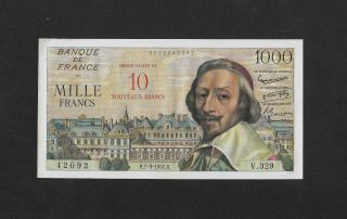 Ef,  / Aunc With 2 Pinholes 10 Francs On 1000 Francs 1957 France