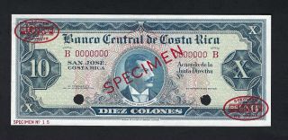 Costa Rica 10 Colones 1962 - 67 P229s Specimen Tdlr Aunc - Unc