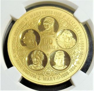 Cayman Islands: 1975 Gold $100 Five Queens,  Pf 68 Ultra Cameo Ngc.