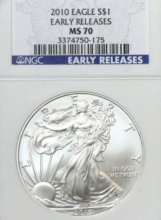 (20) 2010 $1 AMERICAN SILVER EAGLE ASE NGC MS70 EARLY RELEASE ER BLUE LABEL 2