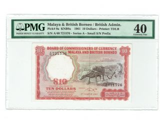 Malaya And British Borneo 10 Dollars 01.  03.  1961 P9a Pmg 40 Extremely Fine