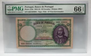 Portugal,  Banco De Portual 1941 - 54 20 Escudos Pmg Gem Unc 66 Epq (cert0002)