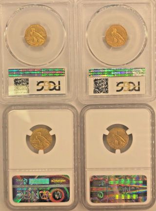 PCGS & NGC 1909/1910/1913/1914 - D $2.  5 GOLD INDIAN HEAD MS62/MS63 4 COINS 2