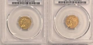 PCGS & NGC 1909/1910/1913/1914 - D $2.  5 GOLD INDIAN HEAD MS62/MS63 4 COINS 3