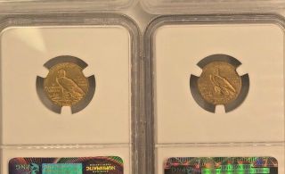 PCGS & NGC 1909/1910/1913/1914 - D $2.  5 GOLD INDIAN HEAD MS62/MS63 4 COINS 6