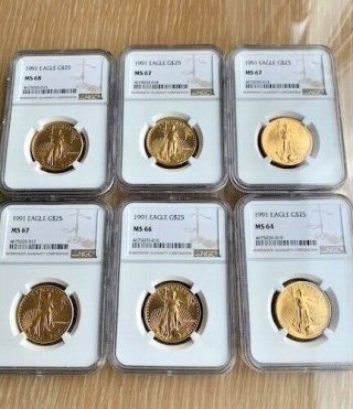 Ngc 1991 G$25 American Eagle Gold Ms68 - Ms64 6 1/2oz Coin Retail: $3000 Each