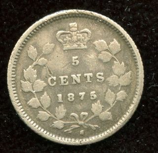 1875h Five Cents Canadian Victorian Coin - Vg - Key Date