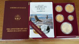 1995 W American Eagle 10th Anniversary Gold Bullion Coin Set,  Silver Proof Set