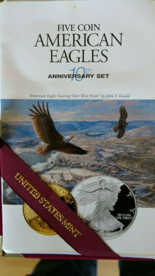 1995 W american eagle 10th anniversary gold bullion coin set,  Silver Proof set 4