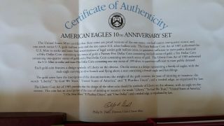 1995 W american eagle 10th anniversary gold bullion coin set,  Silver Proof set 5