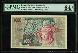P48 Indonesia Bank Indonesia 1000 Rupiah1952 Unc Pmg 64 Epq