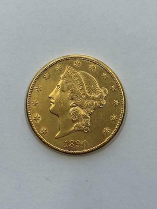 1890 - Cc Liberty Head $20 Gold Coin.  Uncertified.  Lightly Cleaned.  Nr.