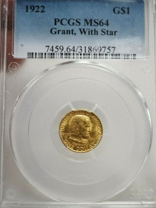 1922 Pcgs Ms64 Grant Memorial W/star Gold Dollar Commem 9757