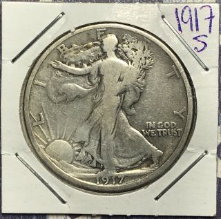 1917 - S Walking Liberty Silver Half Dollar.  Collector Coin For Your Set.