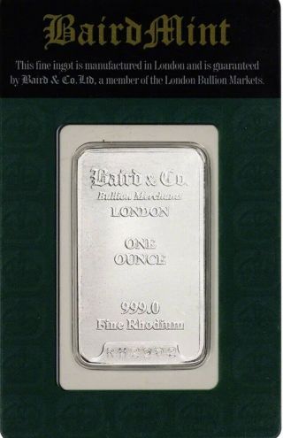 1 Oz.  Rhodium Bar - Baird & Co - 99.  9 Assay In Green Card.  On Ebay