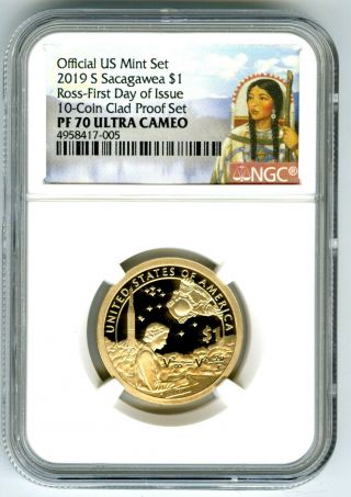 2019 S $1 Sacagawea Proof Ngc Pf70 Ucam First Day Of Issue Dollar Portrait Fdi