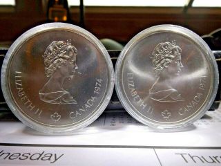2 Ten Dollar 1976 Montreal Olympic Silver Coins Brilliant Unc.