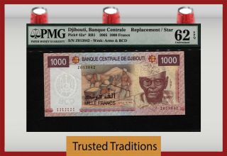 Tt Pk 42a 2005 Djibouti Banque Centrale 1000 Francs Pmg 62q Star Replacement