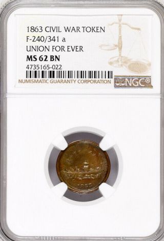 1863 Civil War Token - Uss Monitor Ironclad - Ms62 Ngc - 240/341 - Union Forever