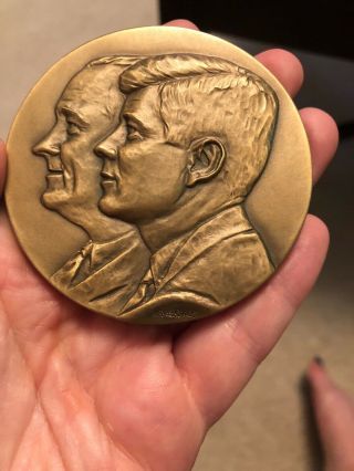 Magnificent John F Kennedy Lyndon B Johnson Bronze Medal 1961 Signed Kraczkowski