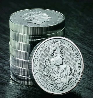 (10×) 2018 " Unicorn Of Scotland " 2 Oz Silver Coins,  Britain Queen 