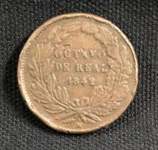 1842 Mo Mexican 1/8 Octavo De Real Coin Km334