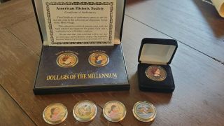 7 Colorized Susan B Anthony & Sacagawea $1 Coins Dollars Of The Millennium,  More