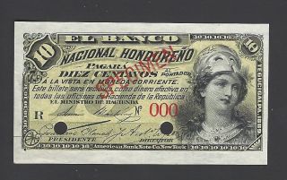 Honduras,  El Banco Nacional,  10 Centavos,  Nd (1889),  P151s Specimen Uncirculated